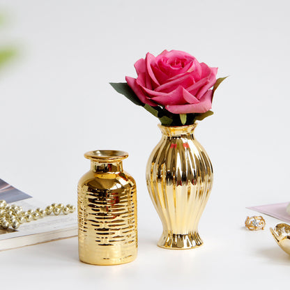 Gold European-style Embossed Ceramic Small Vase