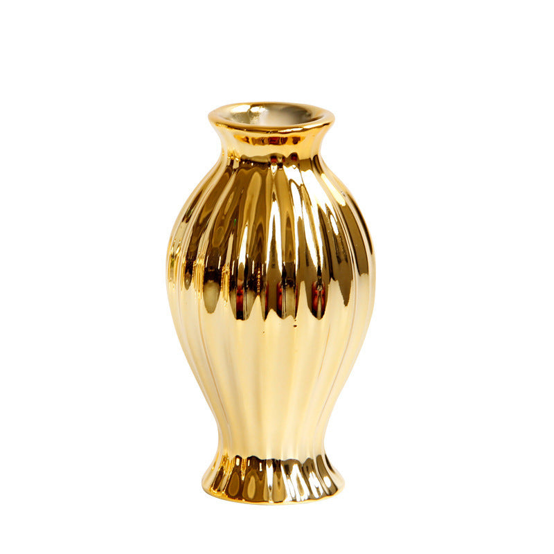 Gold European-style Embossed Ceramic Small Vase