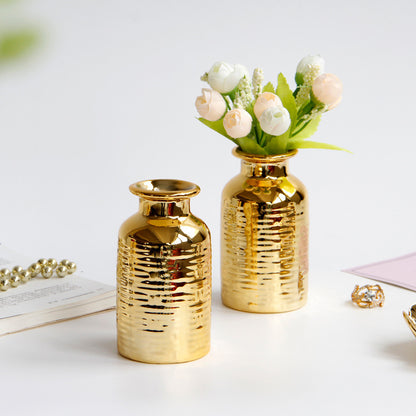 Gold European-style Embossed Ceramic Small Vase